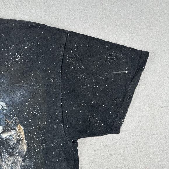 Vtg‎ 90s 3D Emblem Wolf T-Shirt Men’s XL Black AOP Short Sleeve Winter Galaxy - Picture 3 of 16